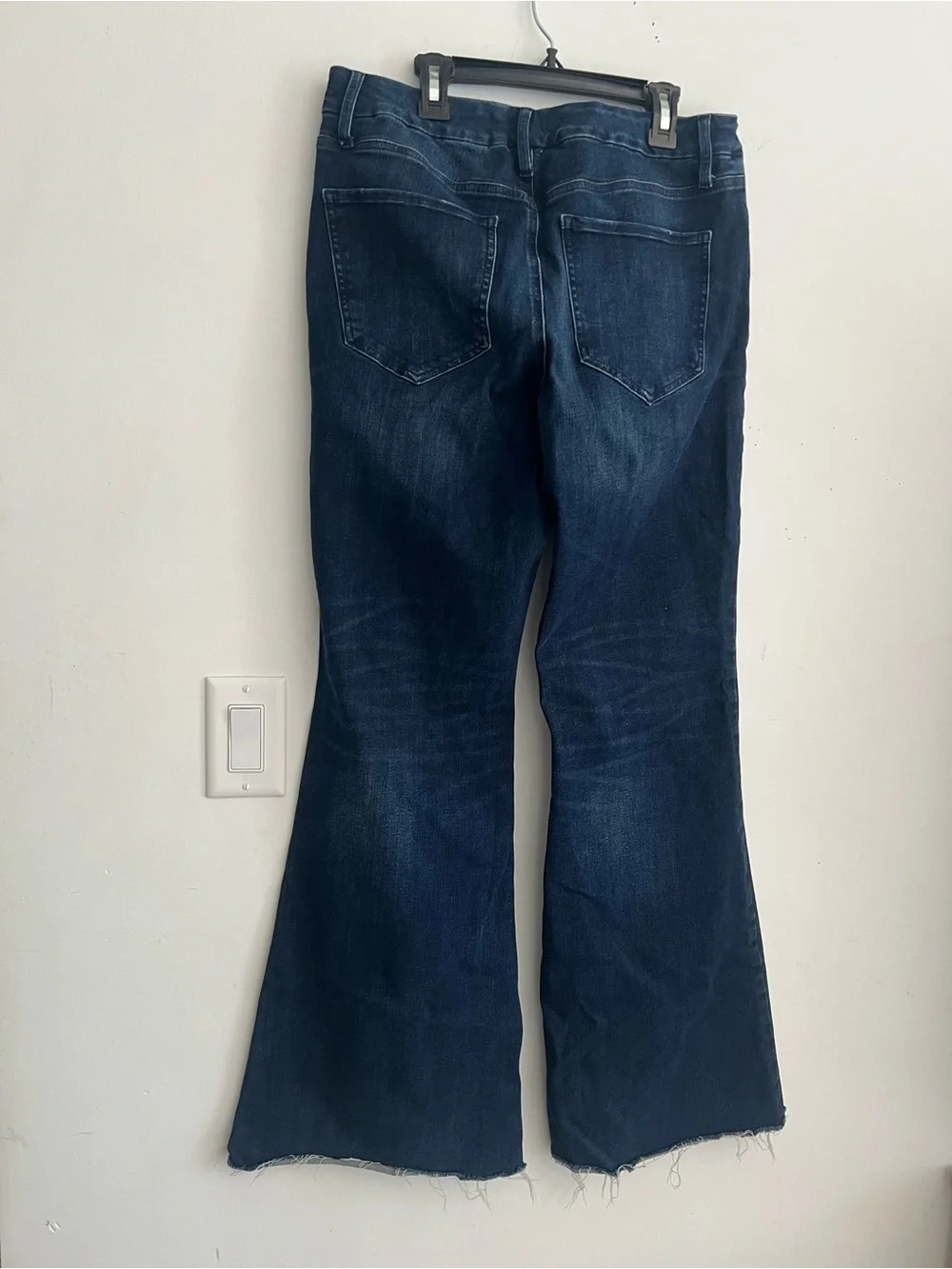 Express 70s Flare Jeans Women’s Large 12/14/16 Mid Rise FlexX Hyper Stretch Raw